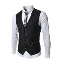 Simple Suit Vest Solid Color Sleeveless V-Neck Pockets Detail Slim Fit Suit Vest for Men