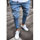 Fashionable Mens Jeans Pure Color Pocket Detail Skinny Long Length Jeans