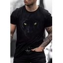 Popular Mens T-Shirt Leopard Print Short Sleeves Round Neck Slim Fit T-Shirt