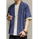 Casual Mens Coat Color Block Half Sleeves Frog Button Relaxed Fitted Coat
