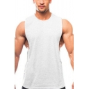 Basic Mens Fitness Tank Top Pure Color Crew Neck Sleeveless Relaxed Fit Tank Top