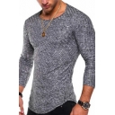 Leisure Mens T Shirt Solid Color Long Sleeve Round Neck Slim Fitted T Shirt