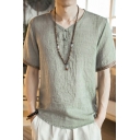 Men's Cozy Tee Top Contrast Line Button-up Short-sleeved Relaxed Fit Tee Top