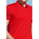 Athletic Guys Polo Shirt Solid Button Collar Regular Short Sleeve Polo Shirt