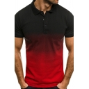 Comfortable Polo Shirt Ombre Print Collar 1/4 Button Short Sleeves Fitted Polo Shirt for Guys