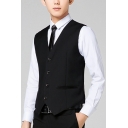 Dashing Mens Suit Vest Pure Color V-Neck Sleeveless Slim Fitted Suit Vest with Pockets