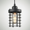 Industrial Retro Cage Pendant Light Metal 1 Light Hanging Lamp in Black and Rust