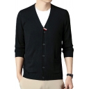 Basic Cardigan Whole Colored Button Up Long Sleeves V-Neck Regular Fit Cardigan for Men