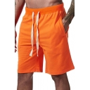 Unique Mens Shorts Solid Drawcord Elasticated Waist Pocket Designed Knee Length Relaxed Shorts