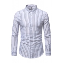 Men's Formal Shirt Stripe Pattern Button-down Collar Regular Long Sleeves Shirt