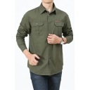 Freestyle Men's Shirt Whole Colored Flap Pocket Button Closure Long-sleeved Shirt