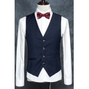 Dashing Pure Color Vest Sleeveless V-Neck Pockets Detail Button Closure Regular Fitted Suit Vest for Men