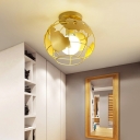 1 Light Metal Semi Flush Mount Industrial Gold Globe Shaped Ceiling Lighting