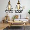 Diamond Form Pendant Industrial Living Room Iron Cage 1-Bulb Hanging Lamp