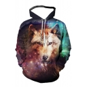 Cool Men's Hoodie Drawstring 3D Wolf Print Long Sleeves Regular Fit Hooded Sweatshirt
