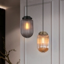 1 Bulb Capsule Shaped Hanging Light Modern Rib Glass Dinner Suspended Lighting Fixture