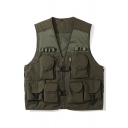 Fashionable Mens Vest Solid Color Zip Closure Pocket Detailed Regular Fitted Vest