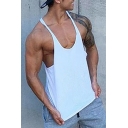 Sportive Tank Top Whole Colored Scoop Neck Sleeveless Regular Tank Top for Guys