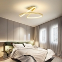 Minimal Twisted Semi Flush Mount Metal LED Bedroom Study Room Close to Ceiling Light