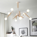 Industrial Wood and Metal Chandelier 8-Light Chandelier with Fixture Arm, White