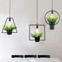 Retro Industrial Style Plant Hanging Light Iron Flower Lamp for Cafe Restaurant