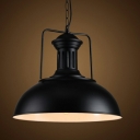 Industrial Style Bowl-Shaped Pendant Light Metal 1 Light Hanging Lamp in Black
