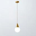 White Globe Pendant Light Fixture Contemporary Single Head Suspension light in Brass