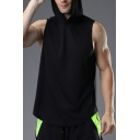 Stylish Mens Tank Pure Color  Regular Fitted Tank Top with Hoodie