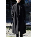 Baggy Men's Coat Whole Colored Open Front Belt Decorated Long Length Loose Fit Coat