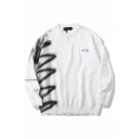 Fancy Sweater Graffiti Printed Ripped Crew Neck Long-sleeved Oversized Sweater for Guys