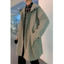 Unique Coat Pure Color Front Pocket Long Sleeve Loose Zip Placket Hooded Trench Coat for Men