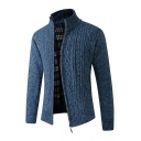 Casual Cardigan Solid Color Zip Placket Long Sleeve Stand Collar Loose Fit Cardigan for Men