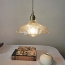 Industrial Single-Bulb Bowl Pendant Light Ribbed Clear Glass Dining Table Hanging Light