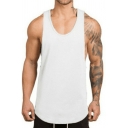 Basic Guys Tank Top Pure Color Sleeveless Round Neck Curved Hem Regular Fitted Tank Top
