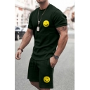 Vintage Men's Co-ords Figure Patterned Crew Neck Short Sleeves Drawcord Waist Shorts Co-ords