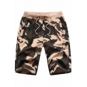 Guy's Creative Shorts Camouflages Print Pocket Elasticated Waist Mid Rise Regular Fit Drawstring Shorts