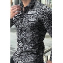 Guys Trendy Shirt All over Patterned Button Up Turn-down Collar Slim Fit Long-sleeved Shirt
