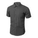 Stylish Guy's Pure Color Shirt Short-Sleeved Slim Fitted Button Front Shirts