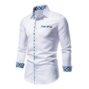 Mens Fashion Shirt Solid Plaid Lined Point Collar Long Sleeves Skinny Button Placket Shirt