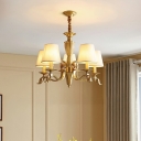 5 Heads Farmhouse Chandelier Lighting with White Fabric Shade Cottage in Gold