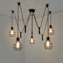 Industrial Style Caged Shade Multi Light Pendant Metal 5 Light Hanging Lamp in Black