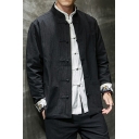 Mens Simple Coat Single Breasted Solid Color Stand Collar Long Sleeve Relaxed Fit Coat