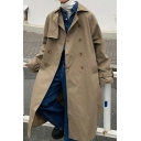Simple Men Coat Solid Notched Collar Loose Fitted Long Sleeve Button Down Trench Coat