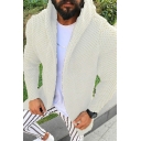 Guys Unique White Cardigan Plain Knitted Long Sleeves Relaxed Fitted Hooded Cardigan