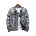 Leisure Guys Denim Jacket Whole Colored Button-down Pocket Fitted Long Sleeves Denim Jacket