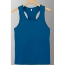 Men Trendy Pure Color Tank Top Sleeveless Round Neck Slim Fitted Tank Top