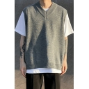 Urban Boy's Vest Solid Color Split Hem V-Neck Regular Fit Knitted Vest for Boys