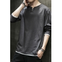 Dashing Mens Sweatshirt Fake Two Pieces Solid Color Long-Sleeved Crew Collar Fit Pullover Sweatshirt