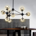 Globe Pendant Light Industrial 10-Light Metal Hanging Lamp Chandelier Lighting in Black