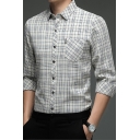 Dashing Shirt Plaid Pattern Turn-down Collar Loose Fitted Long-Sleeved Button Placket Shirt